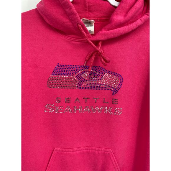 Women's Sequin Seattle Seahawks Pink Pullover Hoodie Sweatshirt Gildan Small - Picture 2 of 6